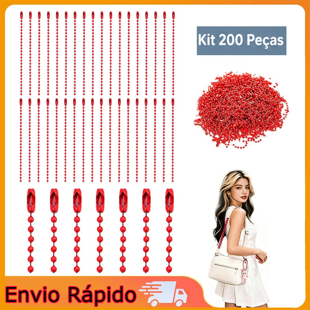 Corrente de contas redondas 200 peças (10 cm) pode ser usada para chaves, joias, pingentes diy