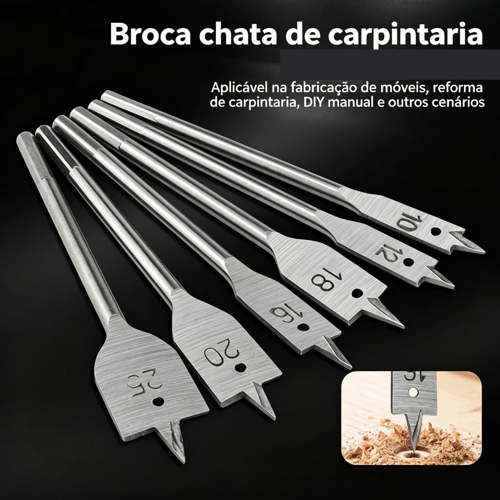 Jogo 6 Peças De Brocas Chatas para Madeira Adequado para perfuração em madeira
