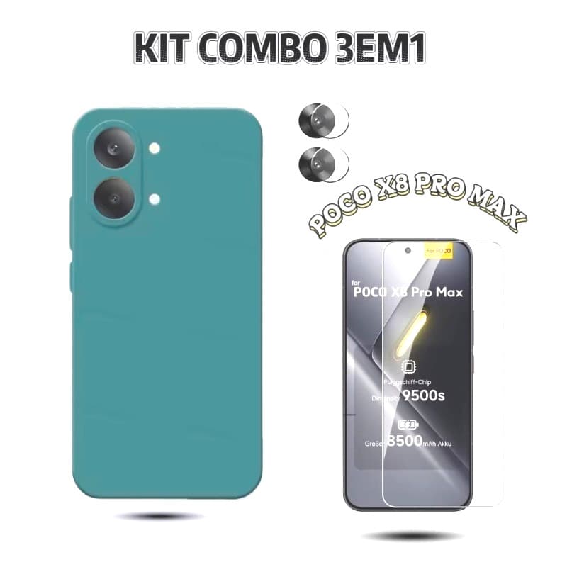 KIT COMBO 3EM1 XIAOMIi POCO X8 PRO Capa Aveludada Película de Vidro HD Película de Câmera