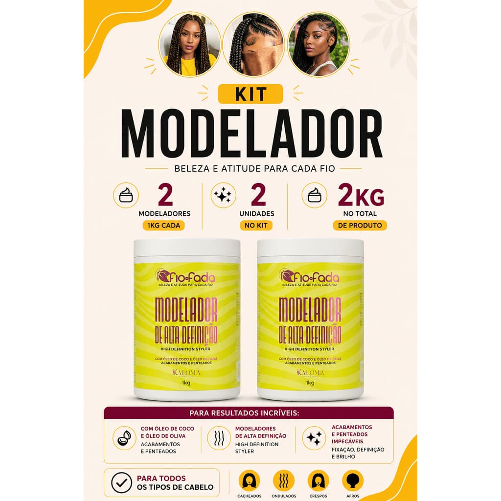Kit Fio de Fada 2 Modeladores 1kg Definição Tranças Penteados Brilho Anti Frizz