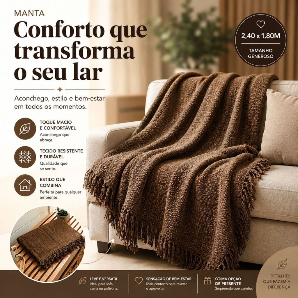 Manta Sofá Grande Algodão 2,40x1,80 Decorativa Premium _ Direto Da Fábrica