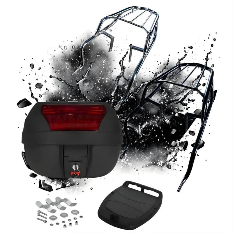 Bagageiro Biz 125 + Baú Bauleto 28 Litros 2012 2013 2014 2015 2016 2017 Preto Cromado Aço Pro Tork Original