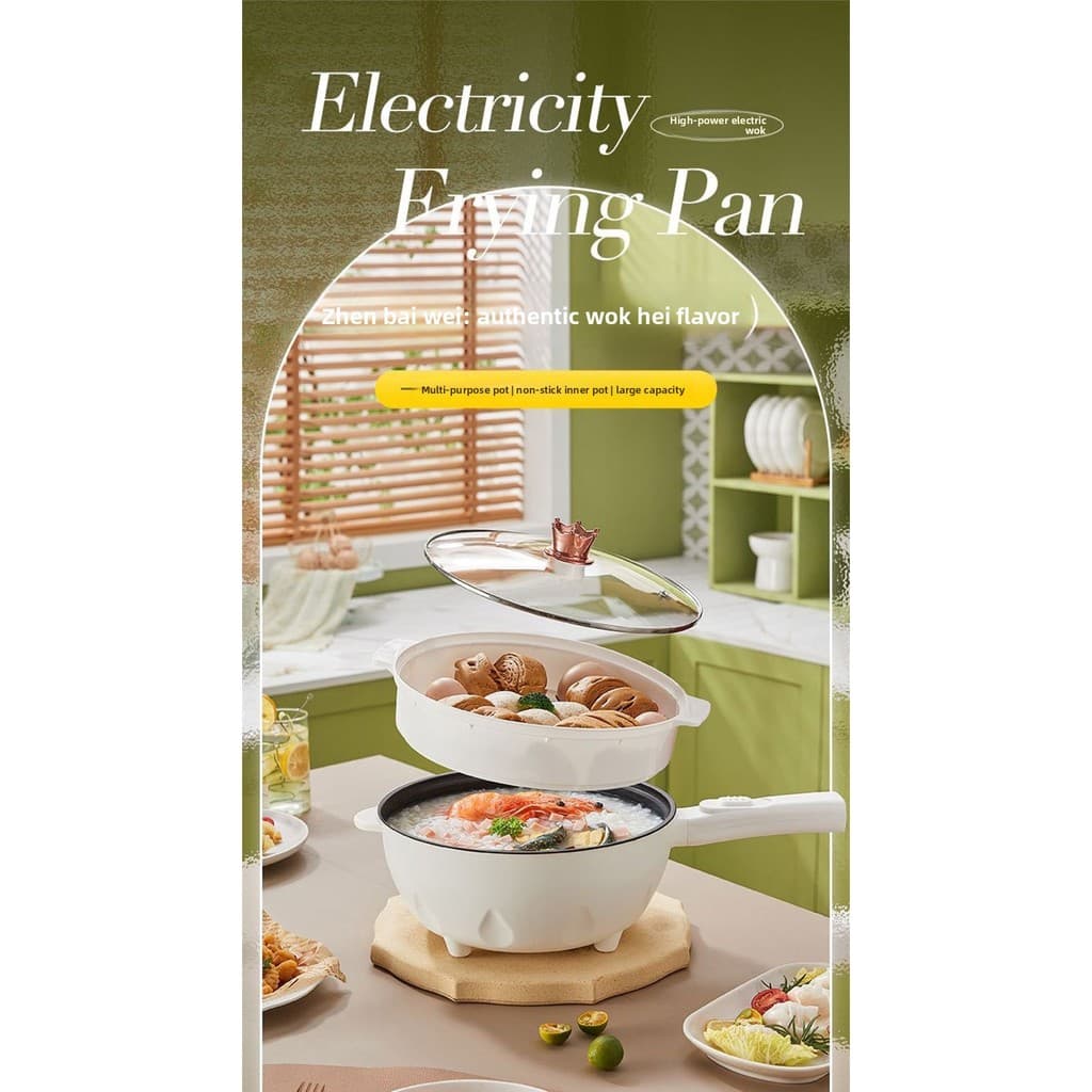 Wok elétrico doméstico multifuncional wok elétrico antiaderente panela elétrica integrada dormitório wok elétrico domést