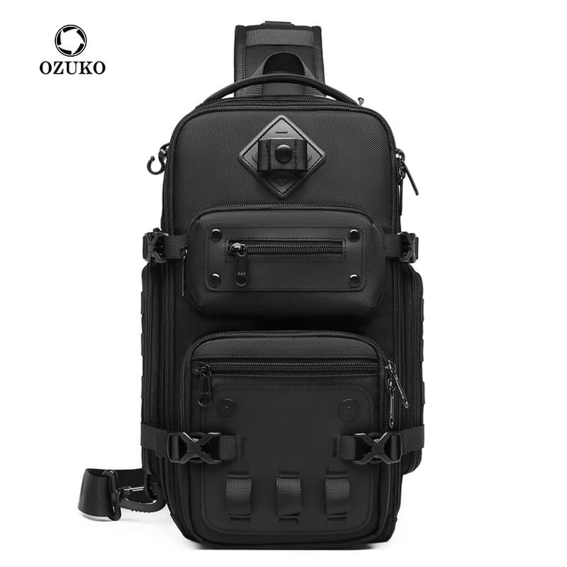 Ozuko bolsa de peito tática masculina ao ar livre bolsa mensageiro de um ombro sensação de alta qualidade de grande capa
