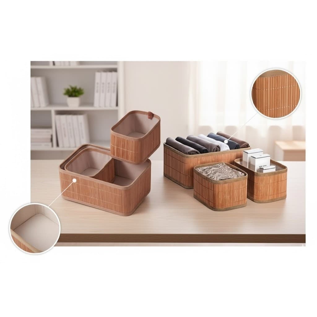 Conjunto 3 Cestos Organizadores Bambu Design Elegante Multiuso