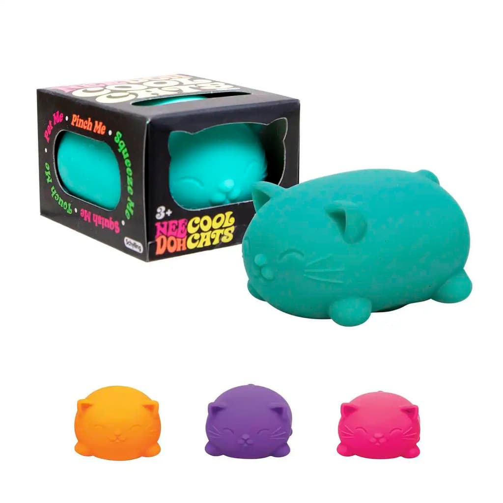 NeeDoh Cool Cat - Bolas Anti-stress Macias, Apertáveis e Elásticas em Forma de Gato, Brinquedo Sensorial - 4 cores sorti