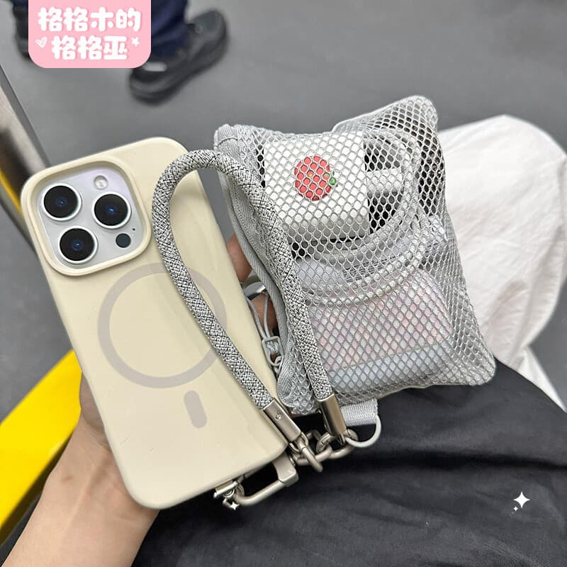 Saco de armazenamento de grade pequeno saco de fone de ouvido dupla camada zíper portátil trabalho Commuter colocar arti