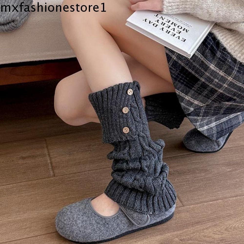 MXFASHIONE Aquecedores De Pernas Infantis , Meias De Malha Lolita Doce De Cor Sólida , Capa De Pé Estilo Japonês