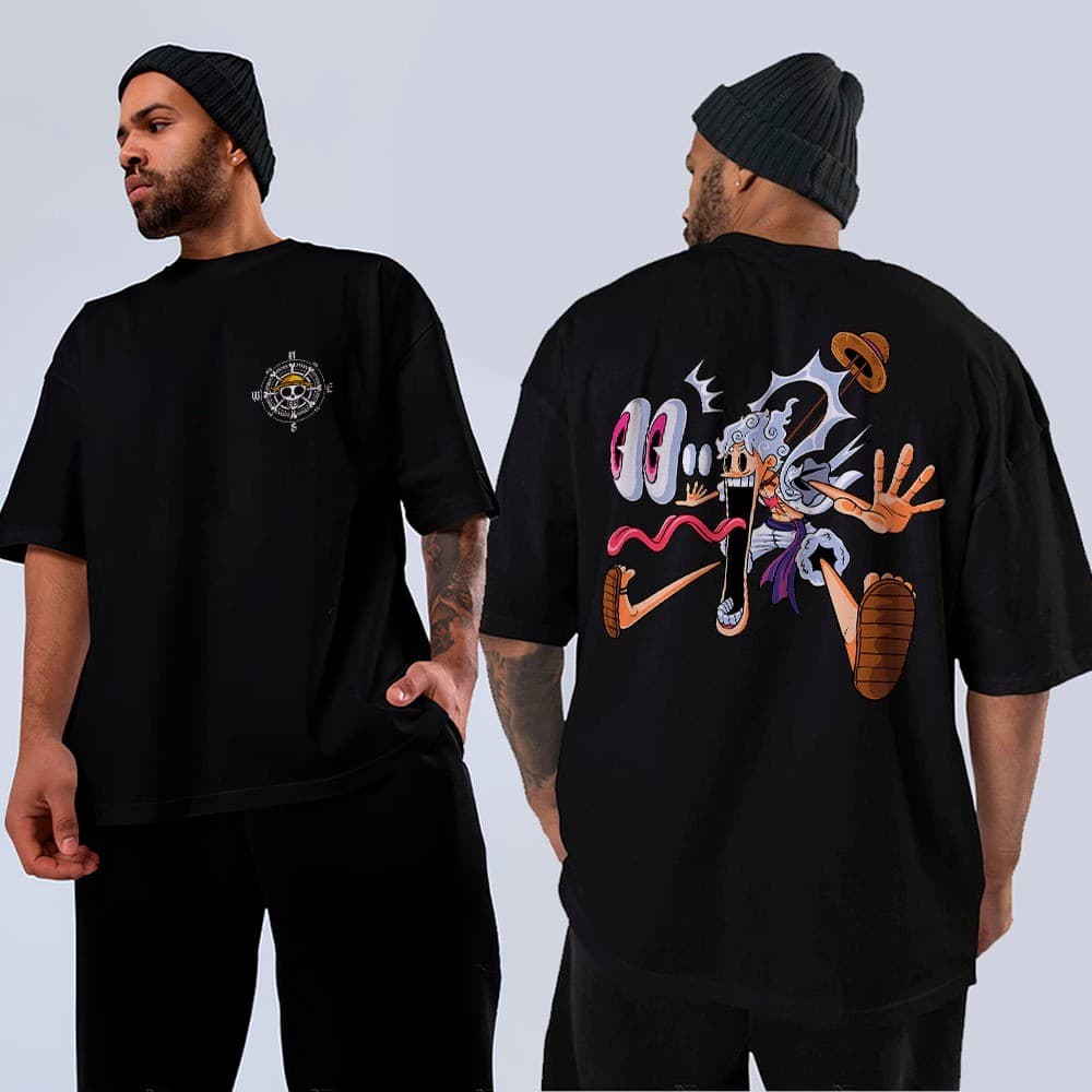 Camiseta Básica Ou Oversized Anime Manga Arte Luffy Gear 5 Pirata Moda Exclusiva
