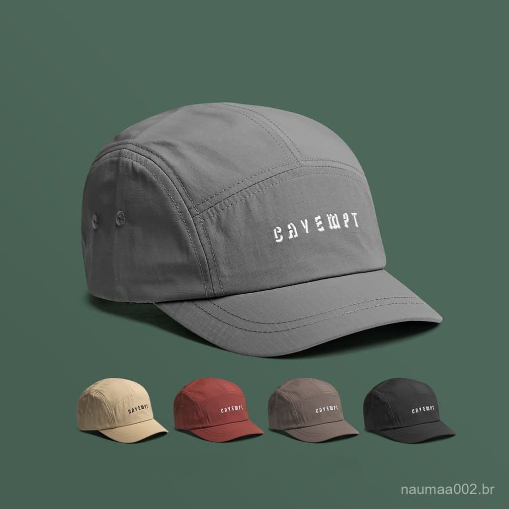 Boné Five Panel de Aba Curta com Secagem Rápida Bordado e Malha Estilo Vintage para Corrida Unissex Moda e Uso Diário