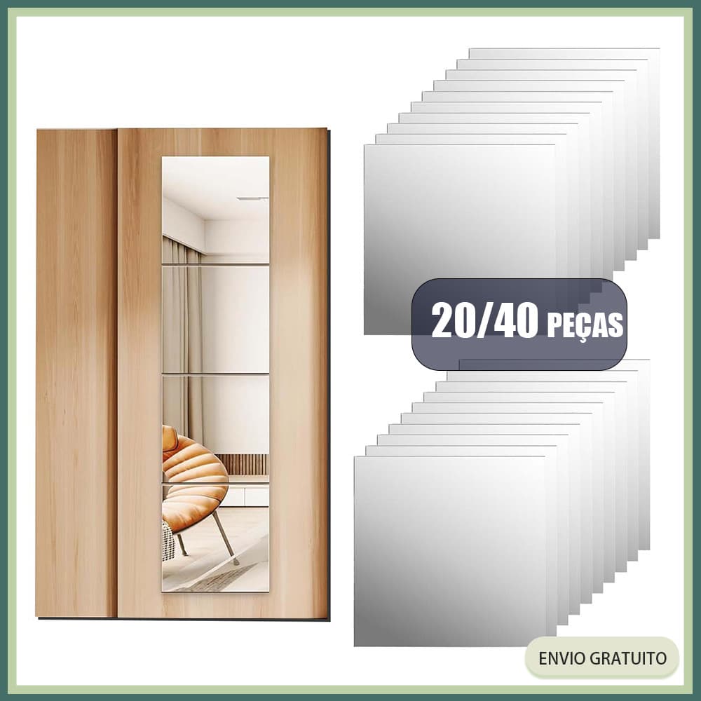 20/40pcs Espelho acrílico macio autoadesivo Espelho de quarto para toucador Espelho de parede para ginásio 20x20cm