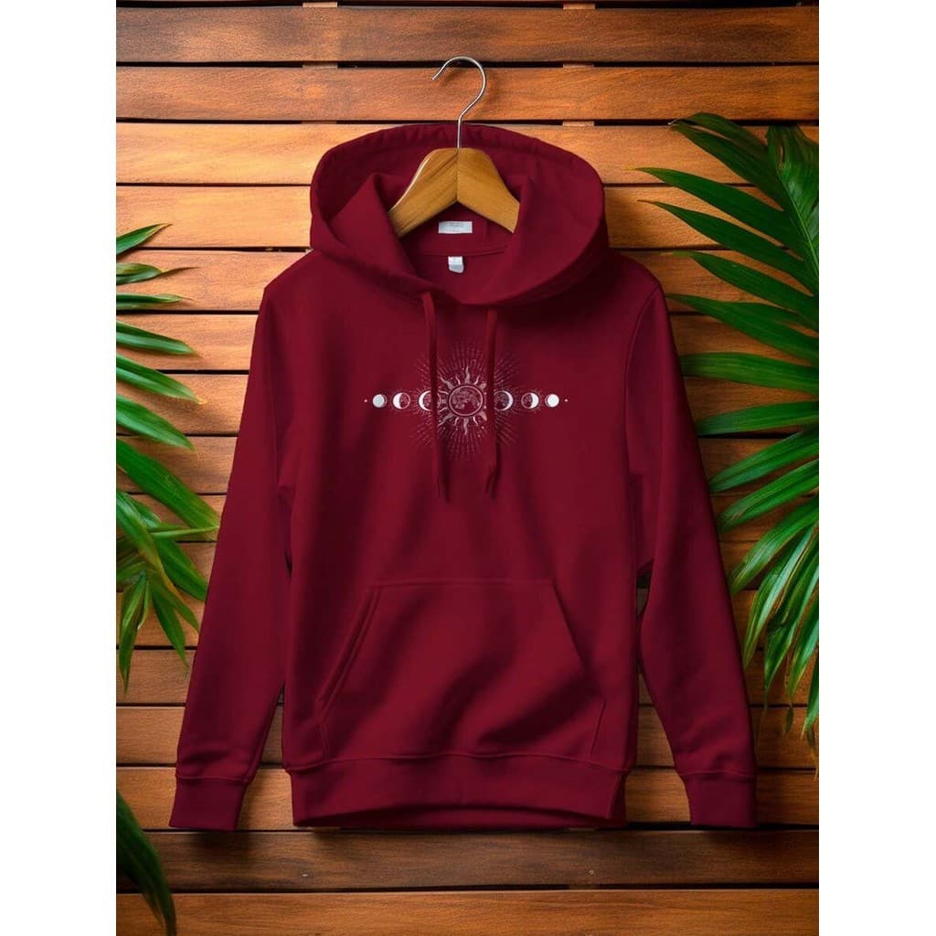 Blusa De Frio Moletom Canguru Simples Casual Estampado Fases Da Lua E Sol