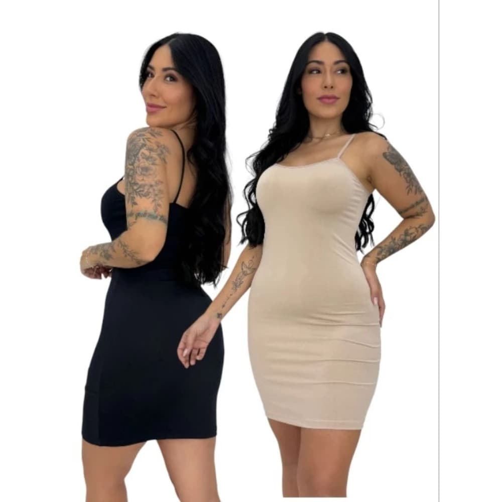 Kit 2 Vestido Feminino Segunda pele anágua midi tubinho