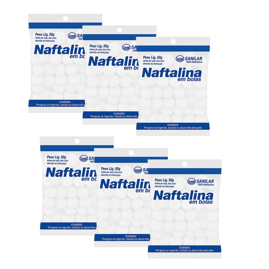 Kit 6 Naftalina Pura Em Bolas 50g Sanilar Evita Traças Insetos Baratas Mofo