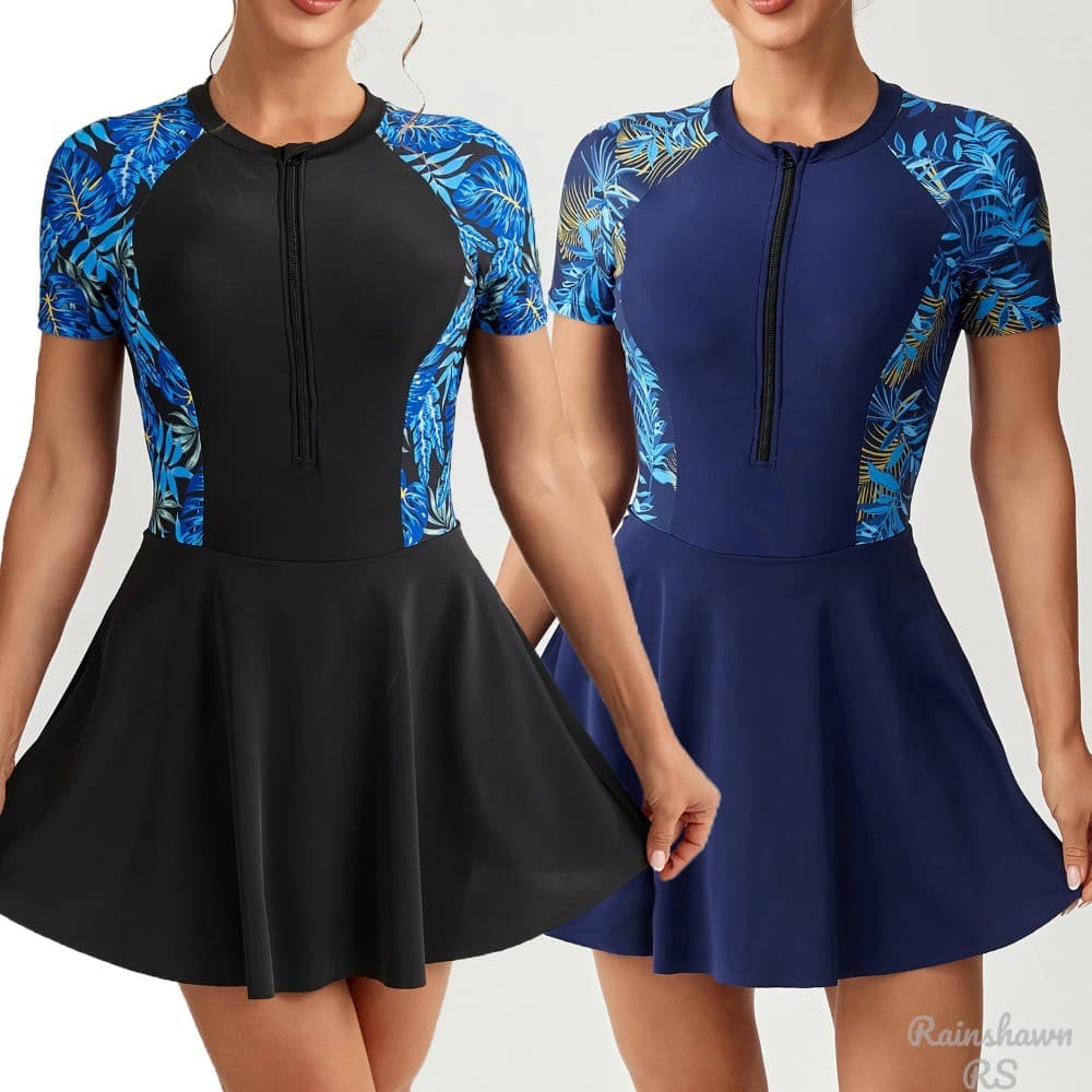 RS|Saia de Praia de Uma Peça de Manga Curta Moda Praia Vestido Praia Maio Plus Size Maio Feminino Praia Roupa De Praia