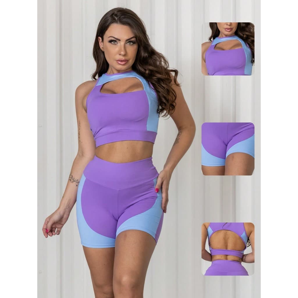 Conjunto Short E Top Com Bojo Poliamida Treino Fitness