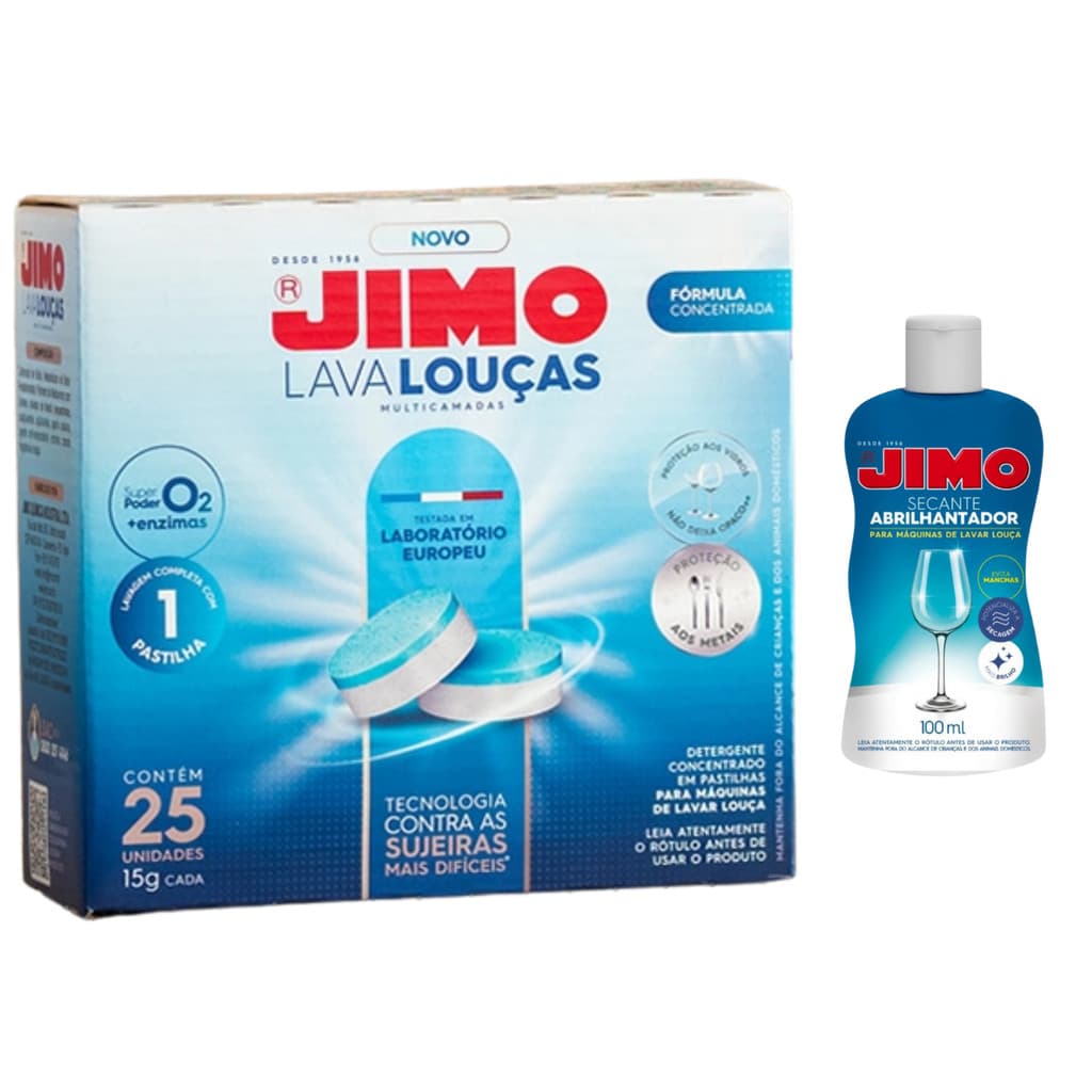 Combo Jimo Lava-Louças: 25 Tabletes + Secante Abrilantador 100ml
