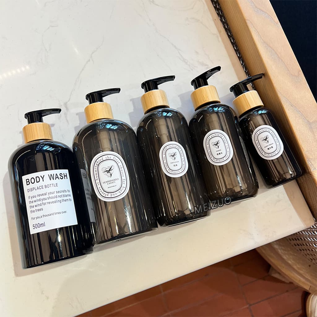 500ml bomba de bambu preto sólido Sub-engarrafamento grande capacidade Hotel Shampoo Gel de banho cuidados com o cabelo