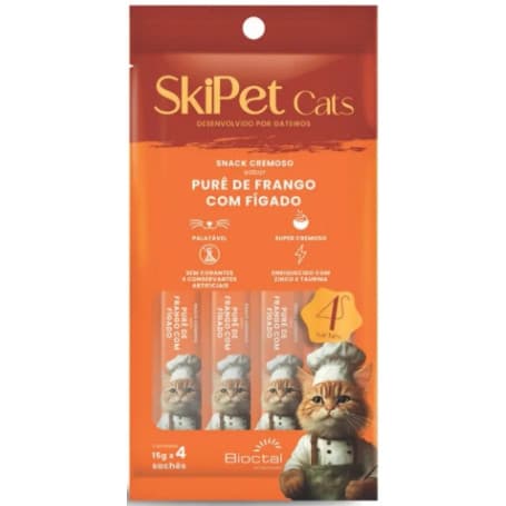 Petisco Sachê Skipet Cats para Gatos – Frango com Fígado, 4x15g