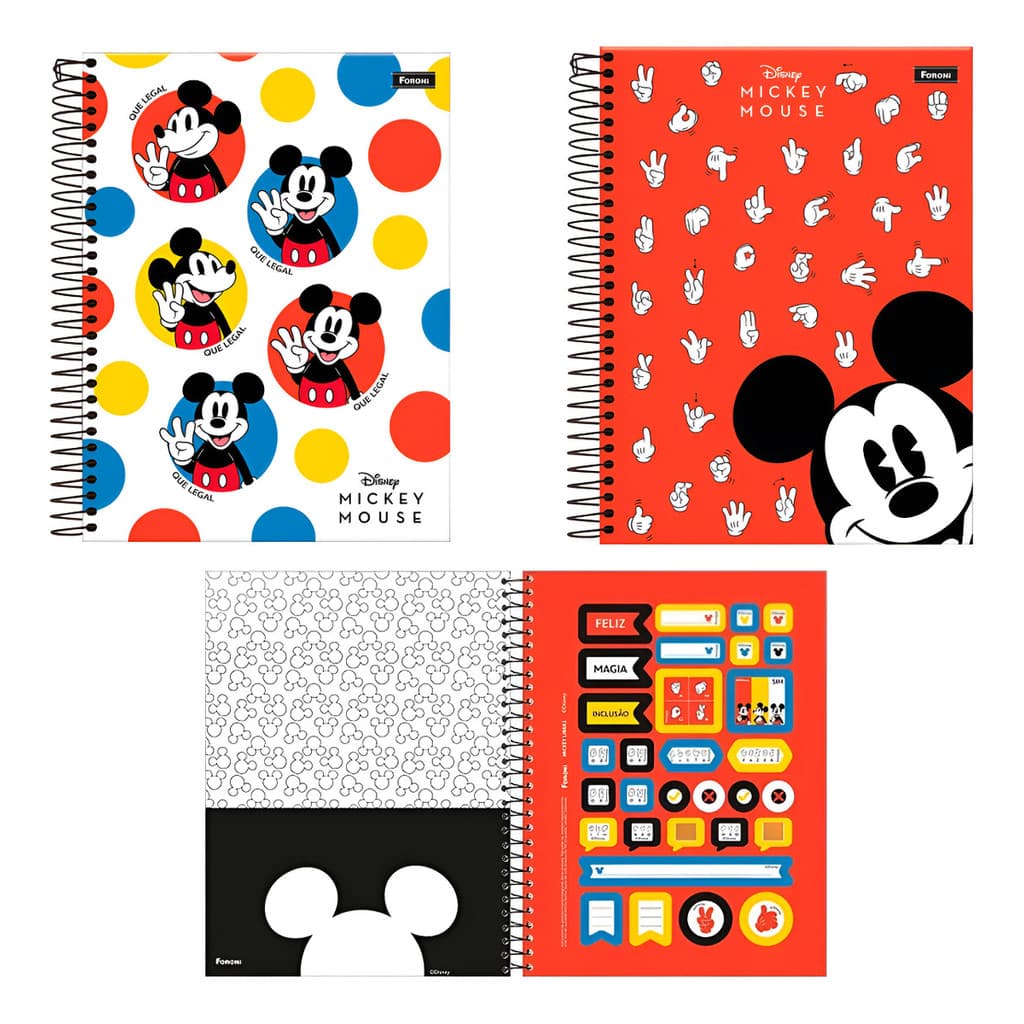 2 Caderno 10 Mat  160 Folhas Mickey Mouse Libras Capa Dura