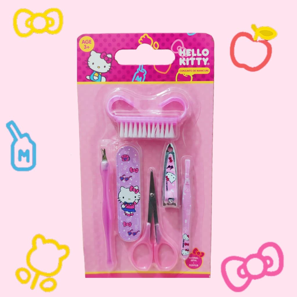 Kit de Manicure Hello Kitty Infantil – Rosa Fofo com 6 Peças Essenciais