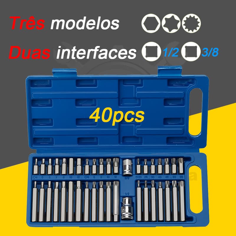 Kit Com 40 Peças Bits Torx Allen e Multidentado Ferramentas CRV de Alta Qualidade para Reparos Automotivos e Domésticos