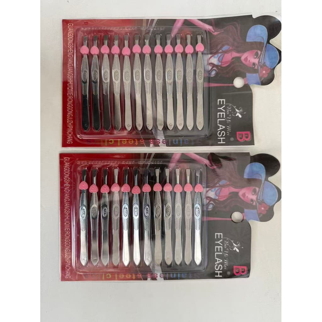 Kit 12 pinças de sobrancelha prateadas