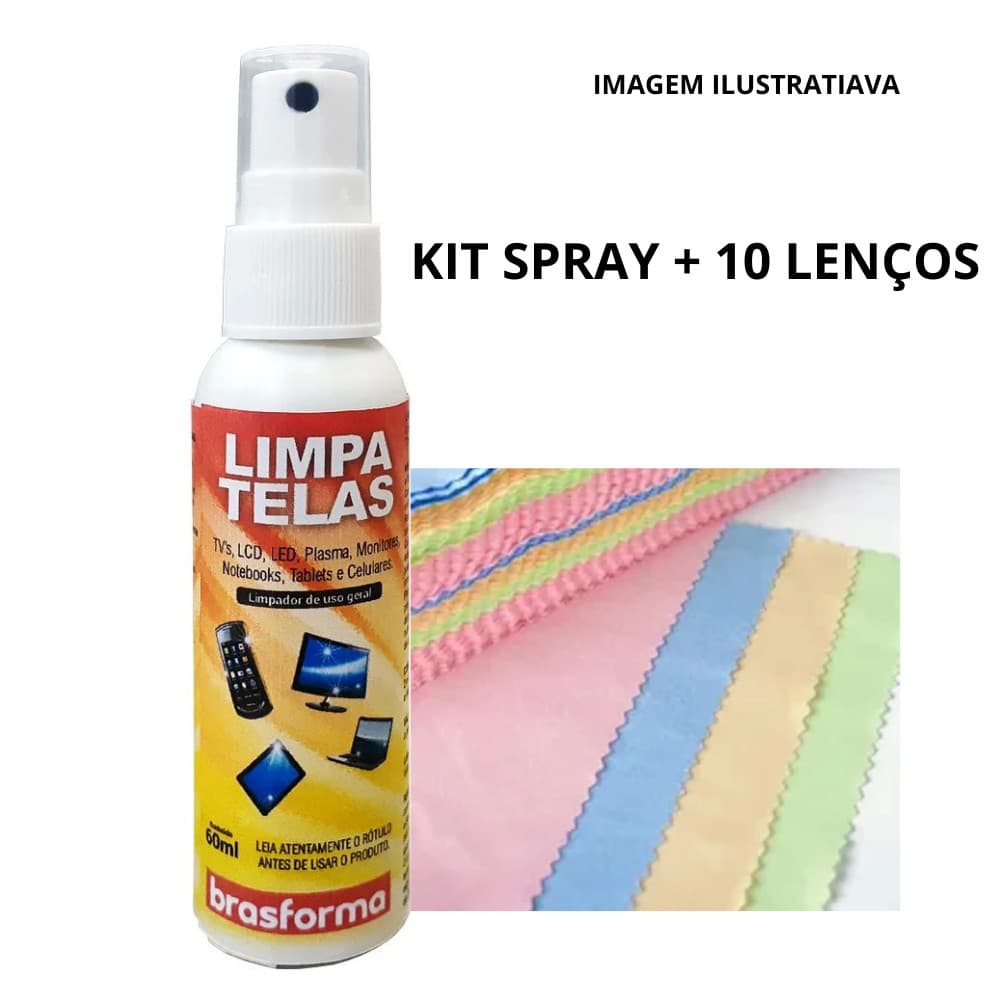 KIT 10 LENÇOS + SPRAY LIMPA TELAS
