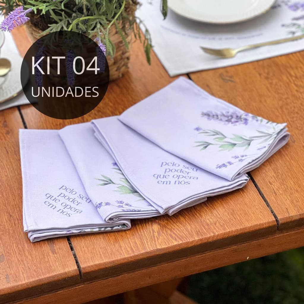 Kit 4 Guardanapos de Tecido para Mesa Posta - Coleção Jardim de Lavandas