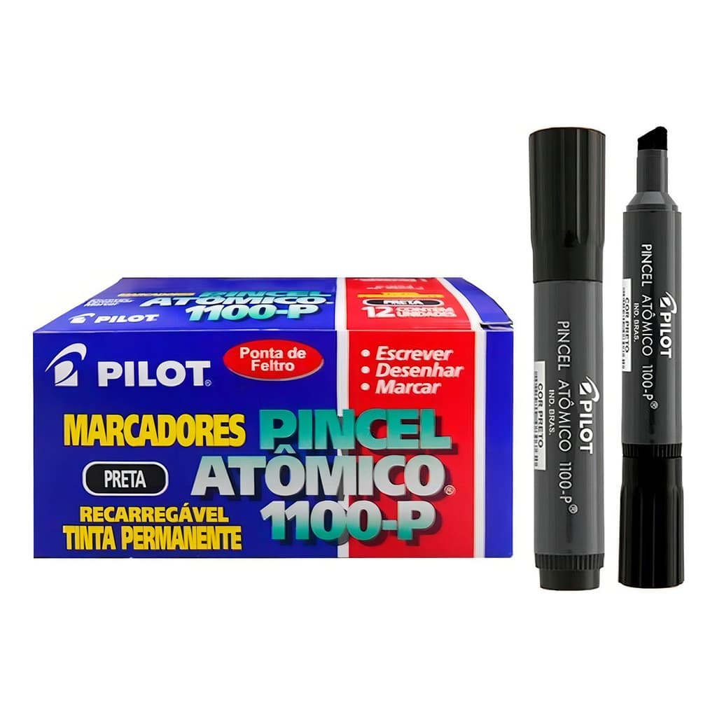 Pincel Atômico Preto - Marcador Permanente Recarregável Multiuso