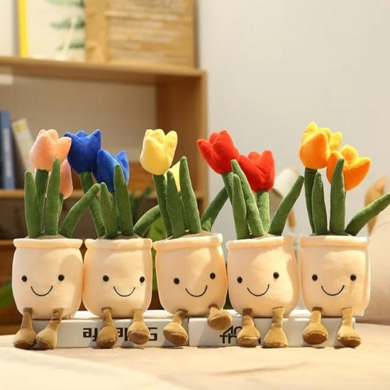 Lifelike Tulipa Planta De Pelúcia Macio Brinquedos Vaso Flor Estante Casa Sala Estar Decoração Para O Presente Da Menina