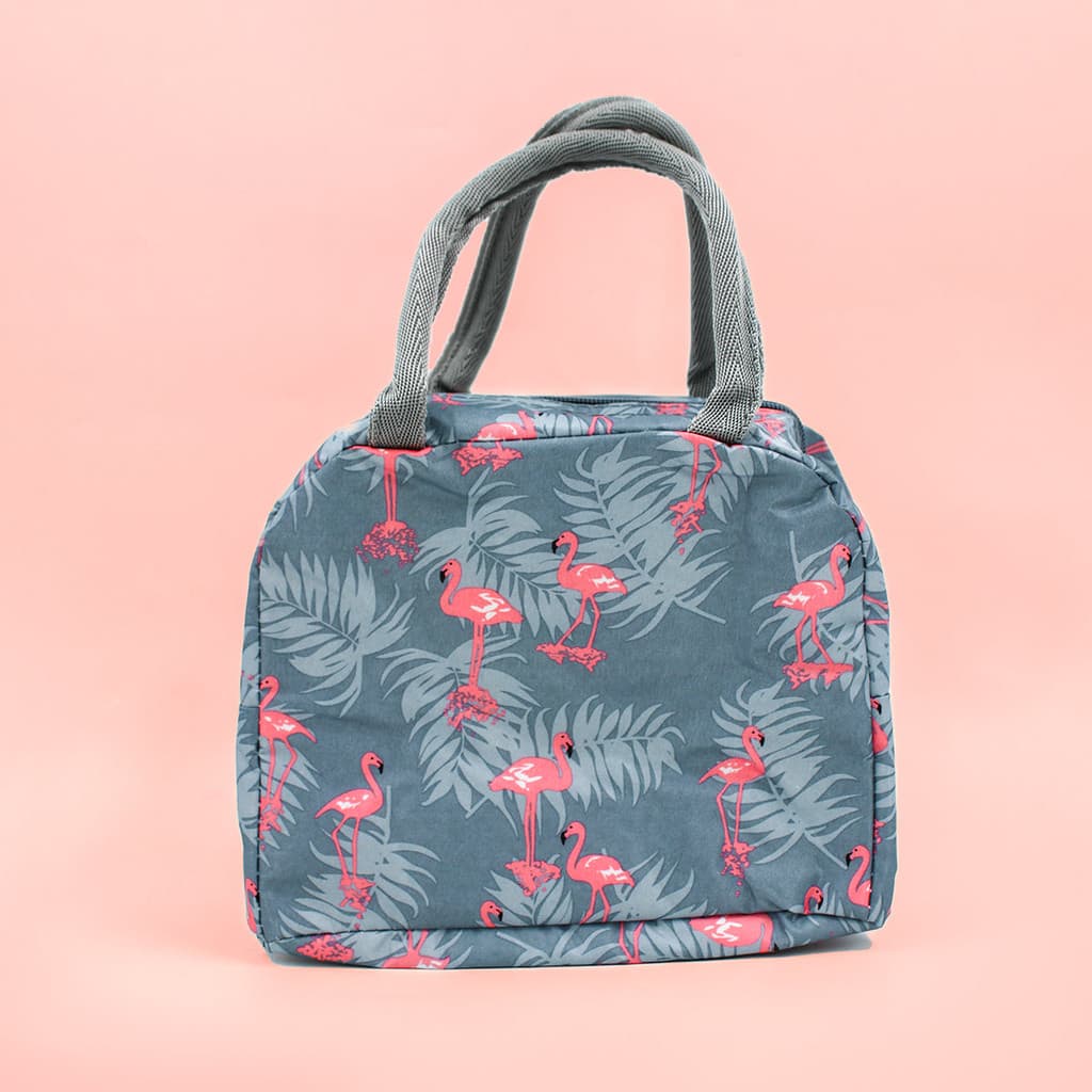 Bolsa Marmita Térmica Estampada Flamingos Cinza para Uso
