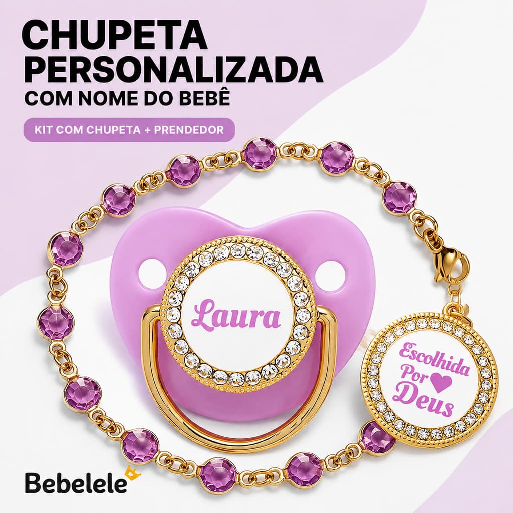 Kit chupeta + prendedor personalizado com nome de meninas e meninos recém-nascido de 0-24 meses