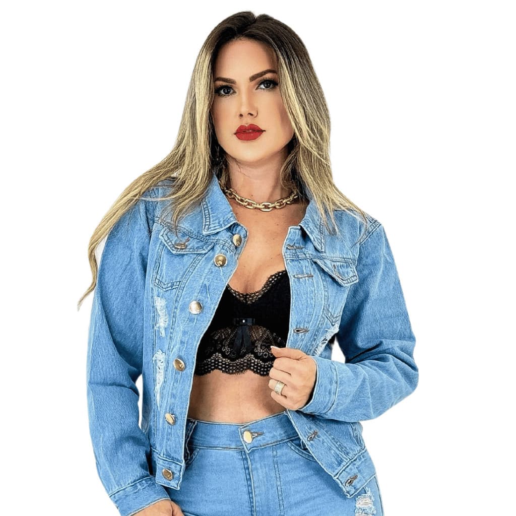 JAQUETA JEANS FEMININA  CONFORTIK  AZUL CLARO