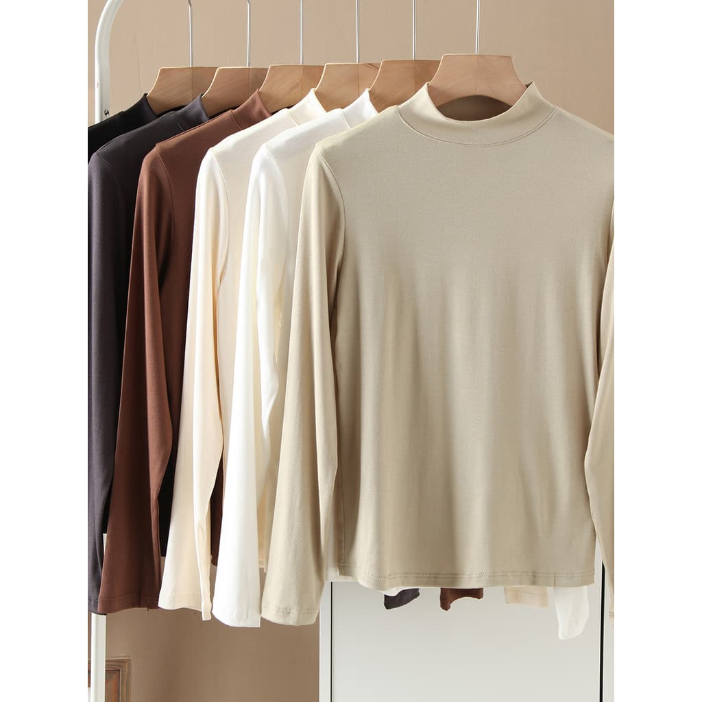 Macio ceroso ~ outono inverno Tencel Lyocell meia gola alta camisa de fundo feminina de manga comprida quente malha inte