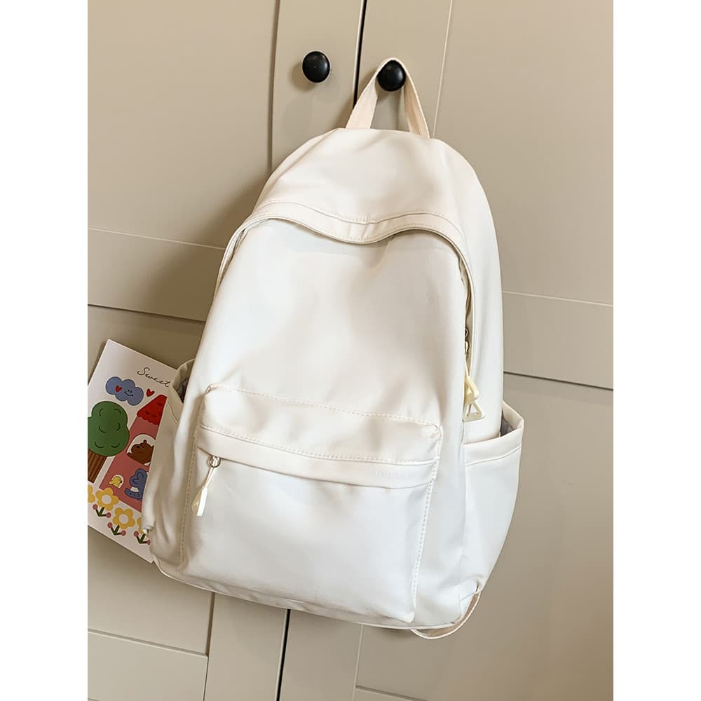Mochila escolar branca de cor sólida para meninas, estudantes do ensino médio, mochila simples de Nylon, mochila leve e