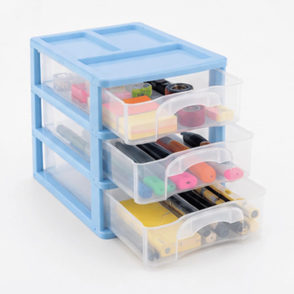 Gaveteiro Organizador de Mesa Forplast 3 Gavetas Plástico Pequeno 26x18x15cm Escritório Maquiagem Papelaria Porta Treco