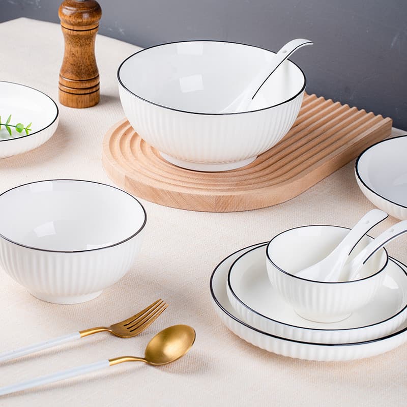 Louça de cerâmica de Jingdezhen, tigelas de arroz simples para uso doméstico, tigelas de macarrão, tigelas de sopa, prat