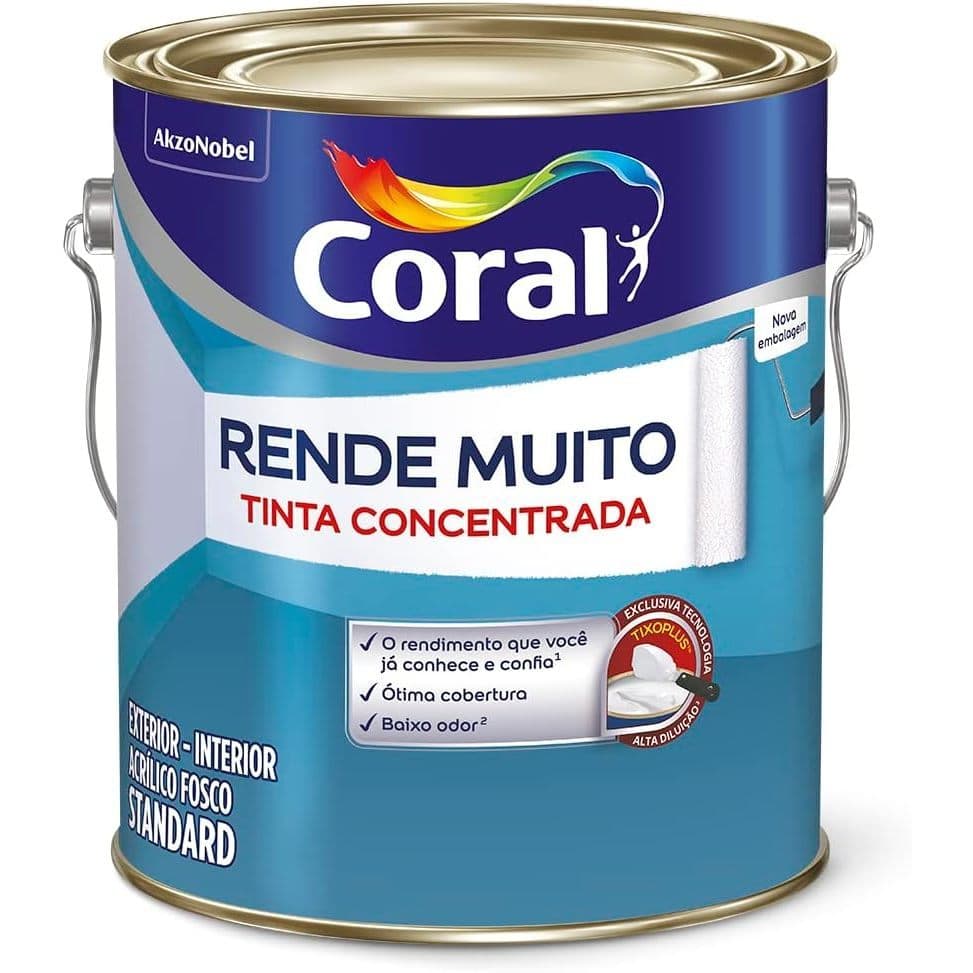 Tinta Coral Rende Muito Branco Standart 3,6L Alta Cobertura Acabamento Fosco Melhor Economia