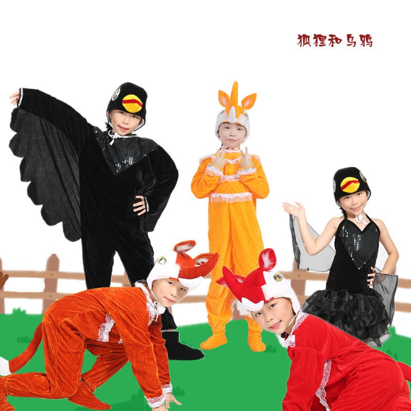 Animal dos desenhos animados raposa drama criar pai-filho corvo desempenho traje palco desempenho traje