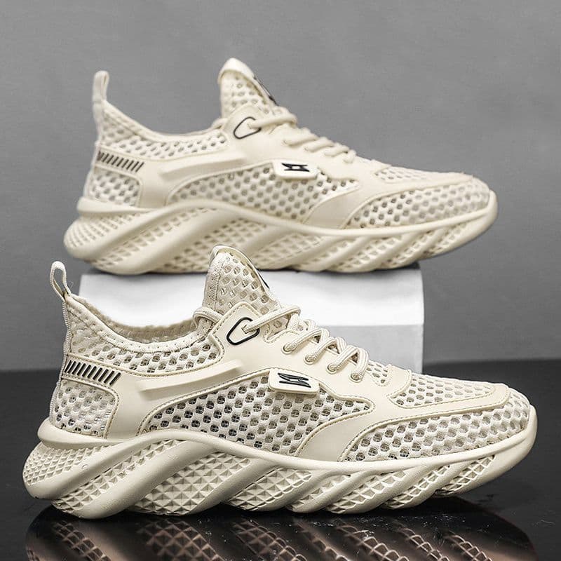 Verão novo estilo malha respirável estilo fino oco correndo sapatos na moda