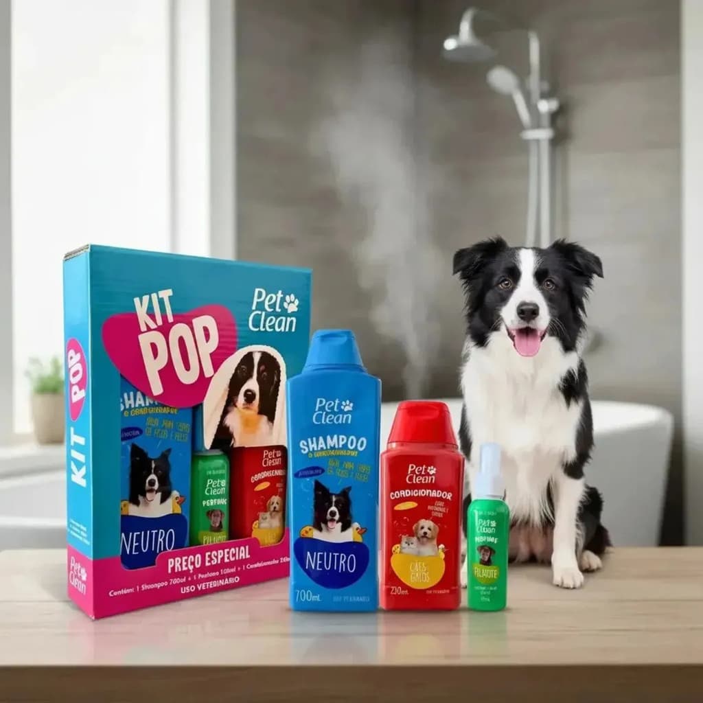 Kit Pop Banho Pet Cães E Gatos Shampoo Mais Condicionador E Perfume Colônia Higiene Cuidados Pelos Macios Cheiroso