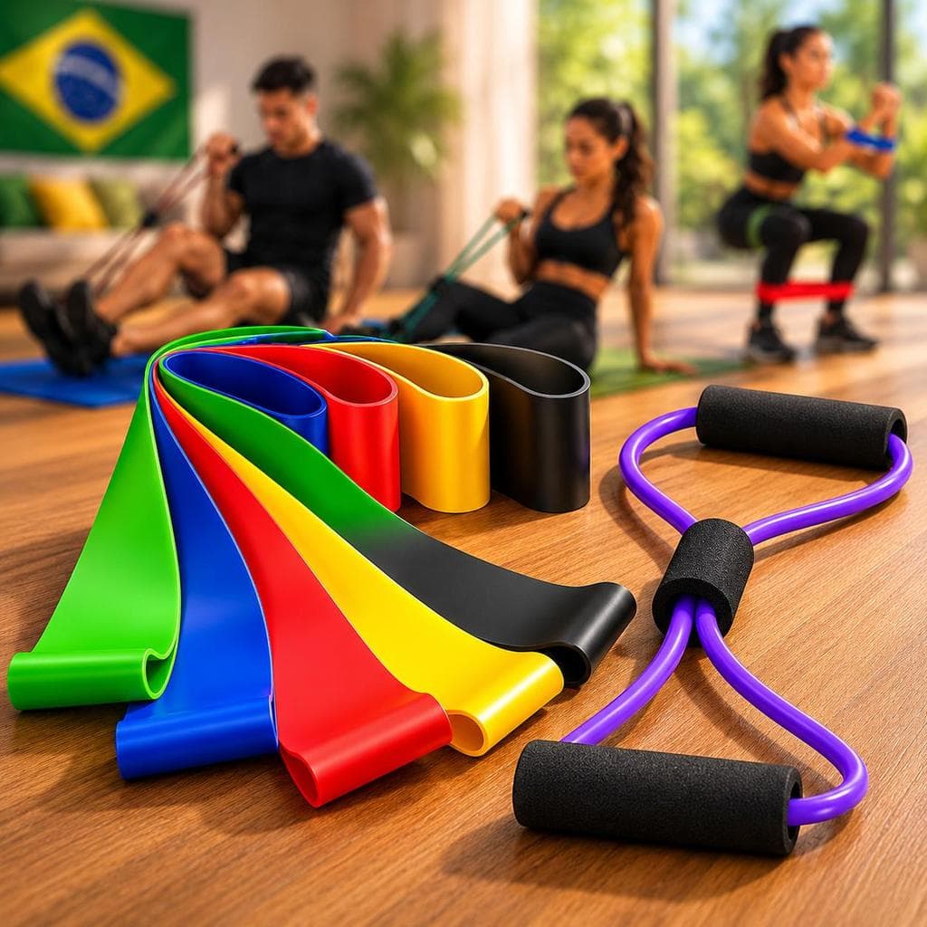 2026 Kit 5 Elástico de Treino Mini Band + Elástico Tensão Extensor Exercício Treino Funcional Fisioterapia em Casa MFCF