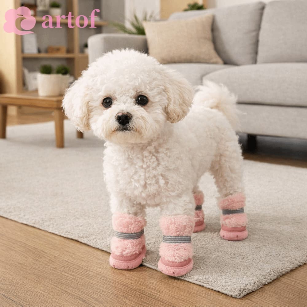 ARTOF 4 Unidades/Conjunto Sapatos De Algodão Para Cães , Antiderrapantes Quentes E Antiarranhões Botas De Neve Resistent