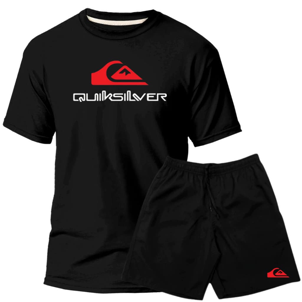Kit Conjunto Masculino Quicksilver 100% Algodão 30,1 Camiseta Manga curta Short Tectel com Elastano
