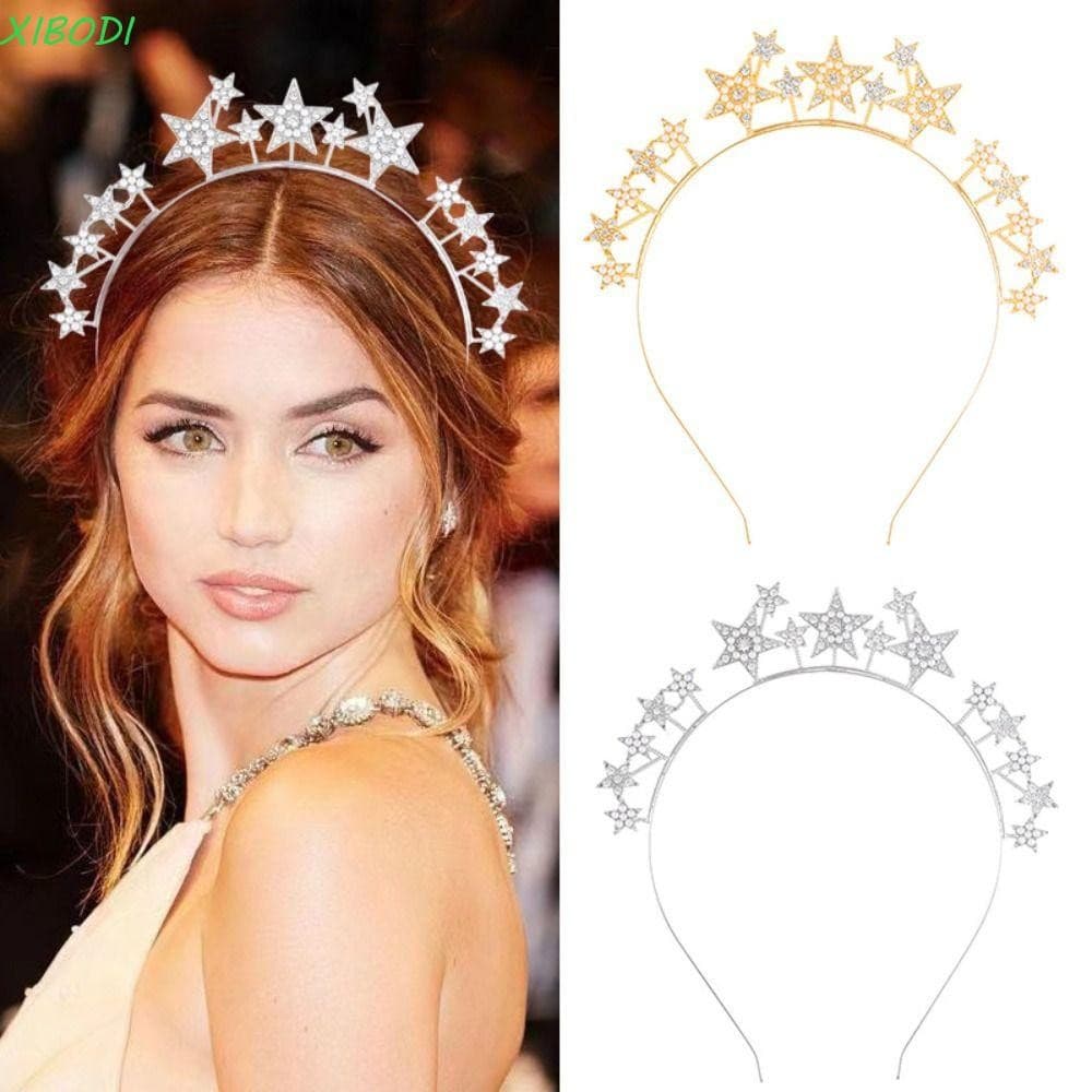 Bandana de Estrela de Strass XIBODI, Tiara de Deusa de Festa de Cristal Halo da Liga da Moda, Acessório de Cabeça para N