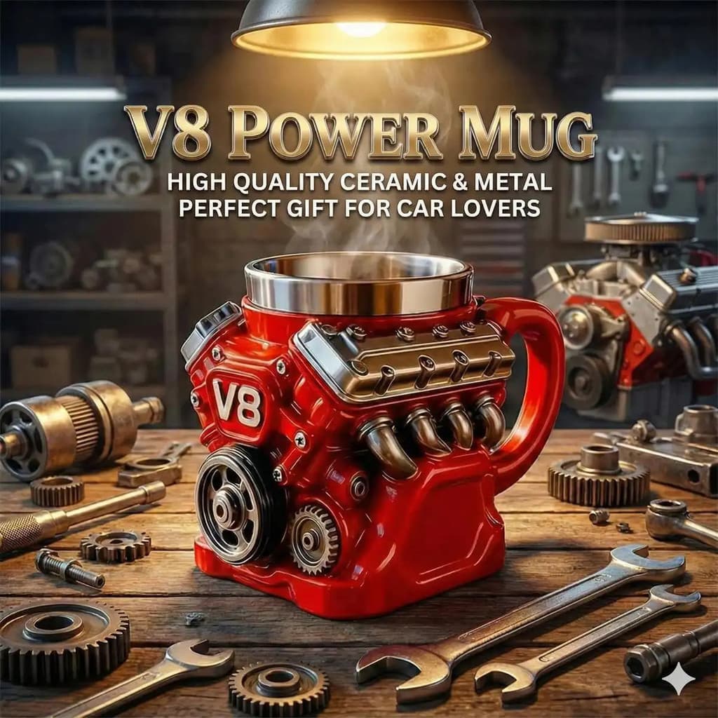 Caneca de café com tema de motor, estilo vintage, caneca de aço inoxidável com motor V8 realista, caneca térmica de pare