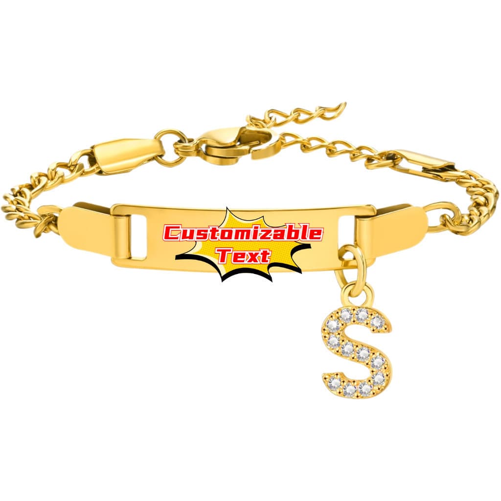 Pulseira Personalizável com Texto para Mulheres, Pingente de Letra, Nome de Bebê, Pulseira de Identificação Infantil par