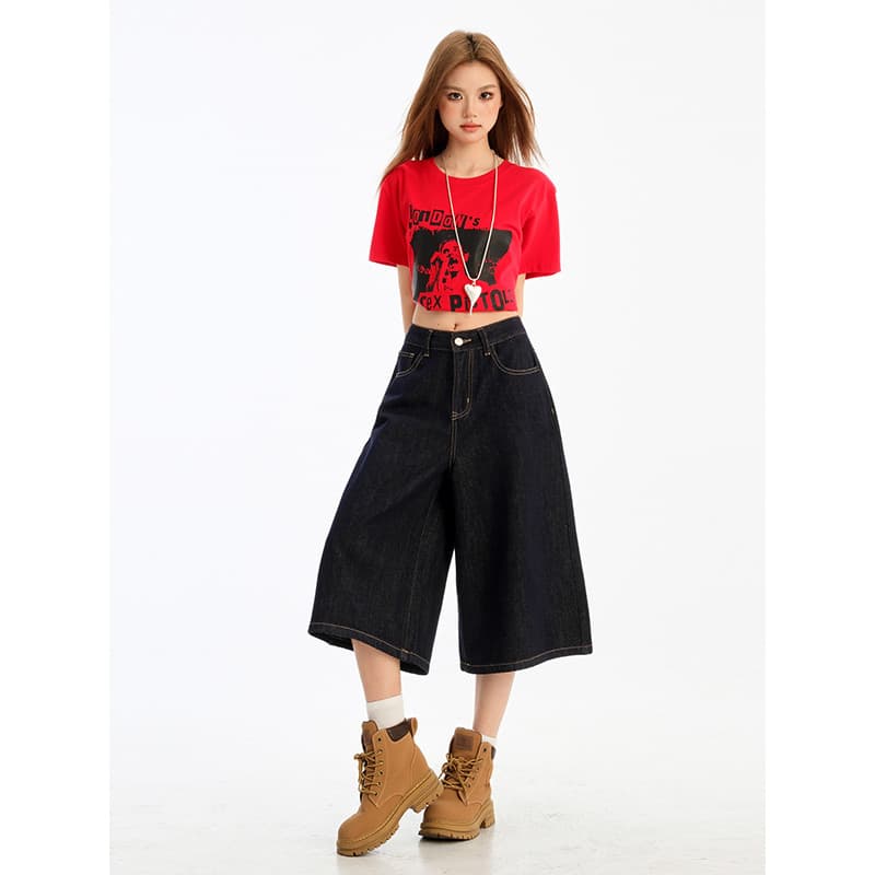 Denim azul perna larga Jeans feminino Shorts cortados pequeno estilo coreano simples All-Match verão venda quente Sli