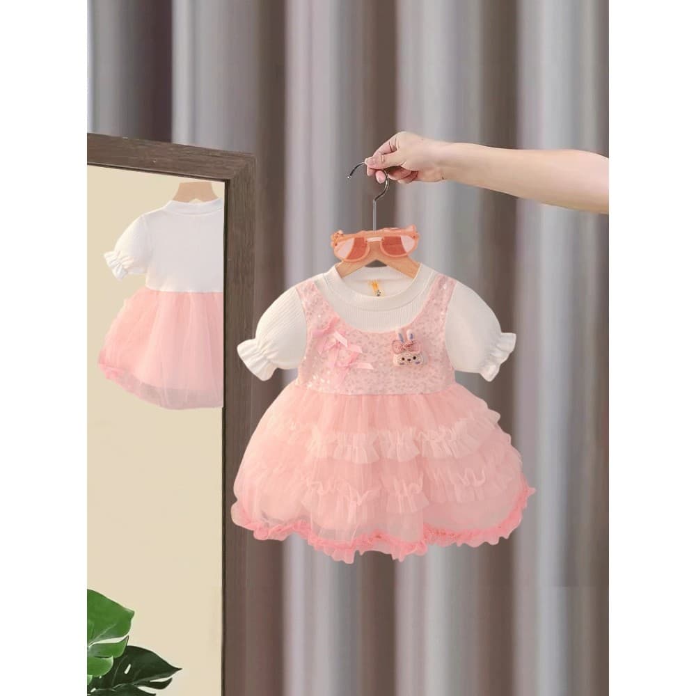 Meninas vestido de verão 2026 novo estilo saia de manga curta crianças malha Pettiskirt verão bebê menina vestido de pri